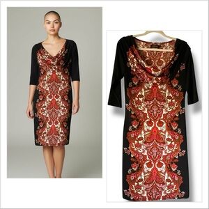 Elegant Paisley Patterned Dress with Cowl Neck